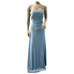 Birdy Grey Benny Crepe Maxi Formal Bridesmaid Dress Dusty Blue Large NWT